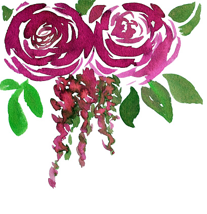 水彩画の2つの花のカラーイラスト ばら色のベクターアート素材や画像を多数ご用意 Istock