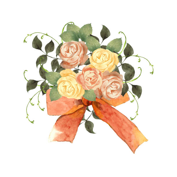 Colorful bouquet of roses watercolor bouquet illustrations stock illustrations
