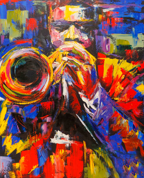 illustrazioni stock, clip art, cartoni animati e icone di tendenza di illustrazione trombettista jazz colorata - savoia