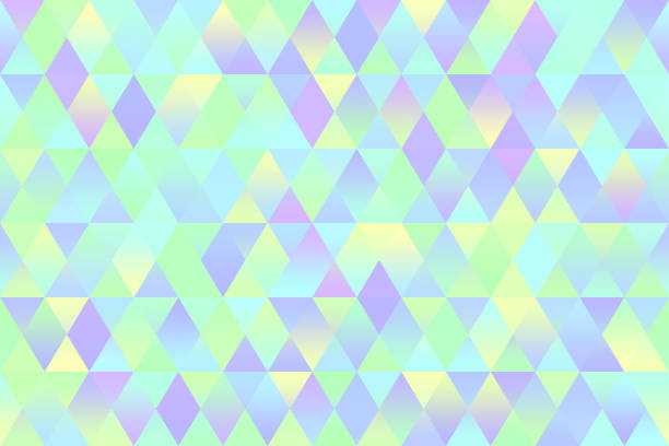 renkli üçgen seamless modeli nane yeşil sarı ışık mavi menekşe rhomb doku geometrik minimalizm - holographic foil stock illustrations