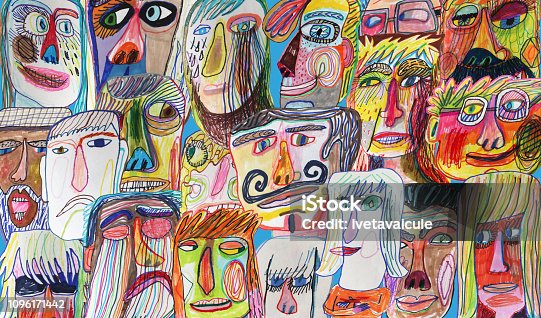 istock Colourful and bright people crowd background pattern 1096171442