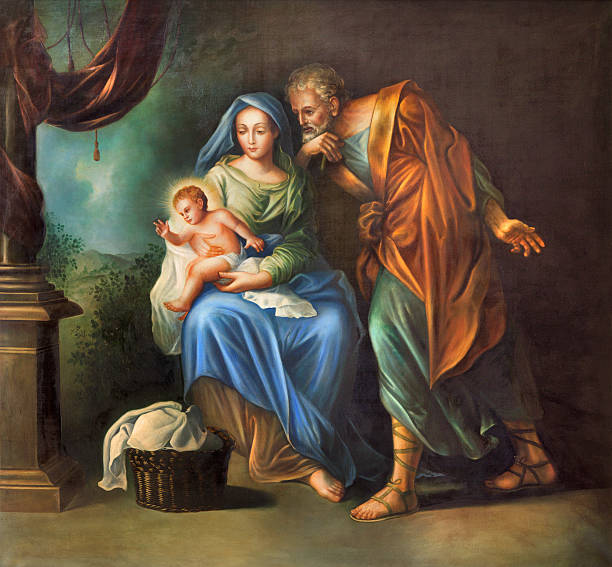Cordoba - The Holy Family painting Cordoba - The Holy Family painting in church Convento de Capuchinos (Iglesia Santo Anchel) by unknown artis of 18. cent. saints stock illustrations