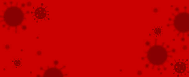 coronavirus-zelle (mers-ncov) mit tröpfchen auf rotem hintergrund für covid-19 konzept - coronavirus mutation stock-grafiken, -clipart, -cartoons und -symbole