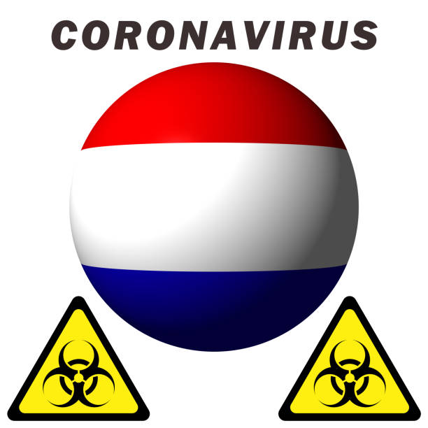 stockillustraties, clipart, cartoons en iconen met coronavirus gevaarsteken op nederlandse vlag - coronatest netherlands