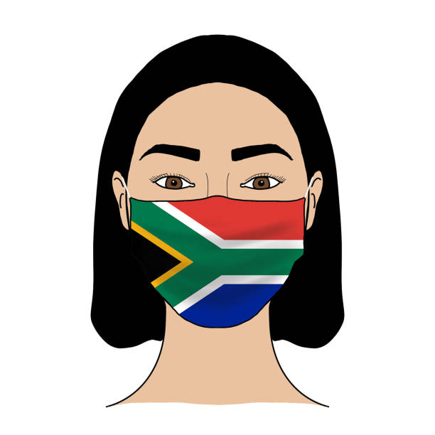 Coronavirus mask crisis. South Africa health system. Flag of South Africa coronavirus outbreak patterned mask wearing woman.  south africa covid stock illustrations
