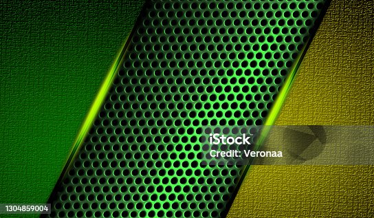 istock Corporate abstract green gradient metallic background with shiny decorative lines and circle mesh design. 1304859004