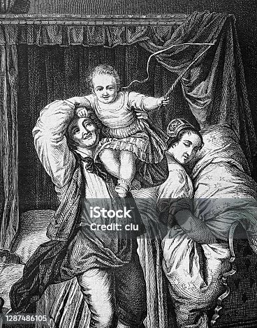 istock Couple having fun with the baby at home, bedroom 1287486105