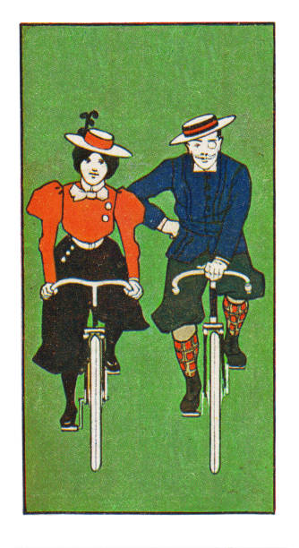 Couple riding bicycle in nature Art nouveau illustration 1899 vector art illustration