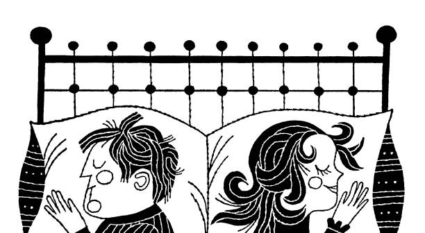 ilustrações de stock, clip art, desenhos animados e ícones de casal dormir na cama - sleeping couple