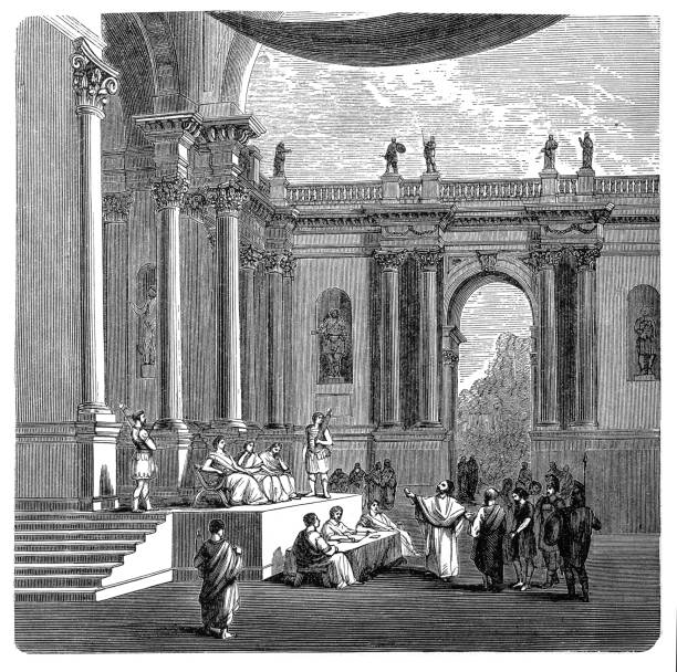 A court in ancient Rome Illustration of a court in ancient Rome senate stock illustrations