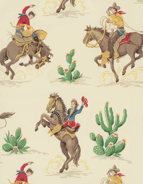bildbanksillustrationer, clip art samt tecknat material och ikoner med cowboy pattern - desert cowgirl