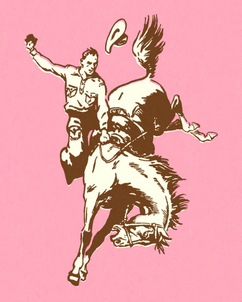bildbanksillustrationer, clip art samt tecknat material och ikoner med cowboy riding a bucking bronco - cowboy horse
