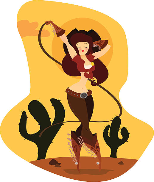 bildbanksillustrationer, clip art samt tecknat material och ikoner med cowgirl with lasso - desert cowgirl