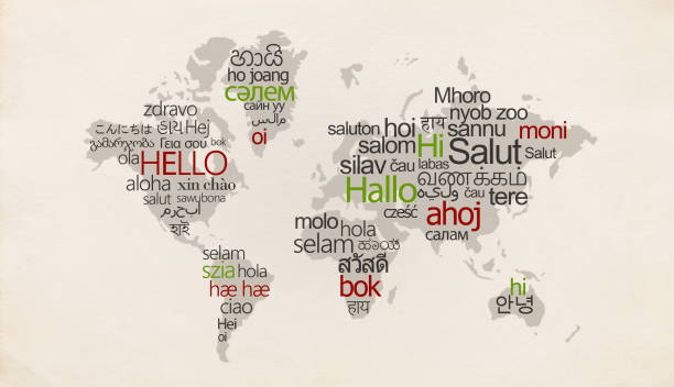 özel ülkelerde farklı dillere sahip yaratıcı harita - lisan stock illustrations