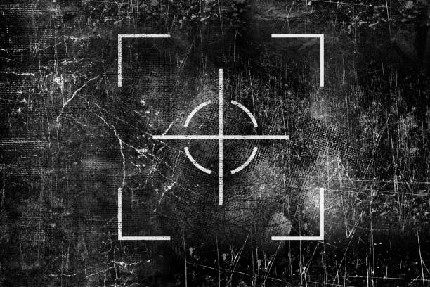 Crosshair sign on old grungy surface. Rifle scope symbol Crosshair sign on old grungy surface. Rifle scope symbol. Target mark. Flat monochrome illustration military drawings stock illustrations