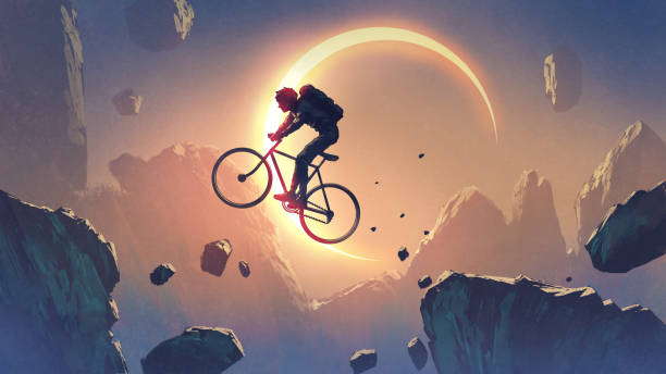 crossing a cliff against the sky vector art illustration
