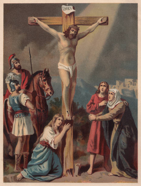 Crucifixion of Jesus, chromolithograph, published in 1886  good friday stock illustrations