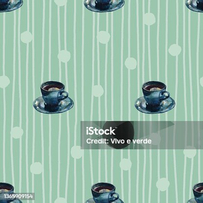istock Cups, stripes and dots on blue 1365909154
