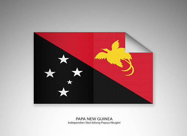 Curled Up Digital National Flag of Papa New Guinea vector art illustration