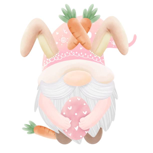 Cute digital painting watercolor gnomes element. Cute digital painting watercolor gnomes element.isolated cartoon character hand drawn holding Easter eggs on white background.happy Easter Day concept illustration.design for texture,fabric,sticker. easter sunday stock illustrations