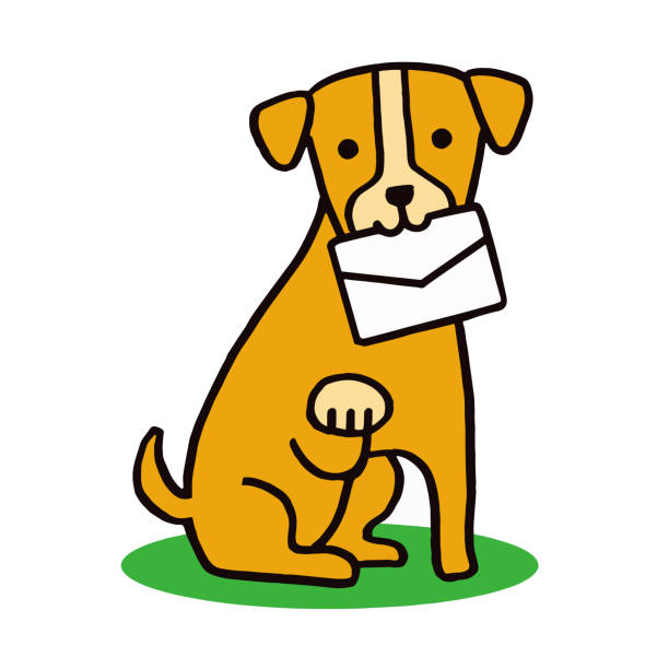 stockillustraties, clipart, cartoons en iconen met schattige hond zittend met brief - jaar van de hond