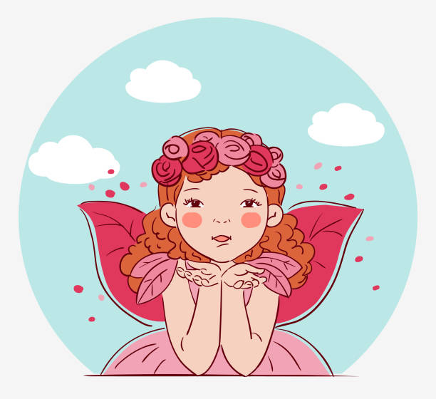 Cute kid in carnival costume. Vector illustration Cute kid in carnival costume. Vector illustration butterfly fairy flower white background stock illustrations