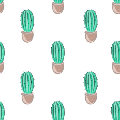 Cute summer theme seamless pattern with cactuses. Pretty and soft pastel colors. High quality illustration
