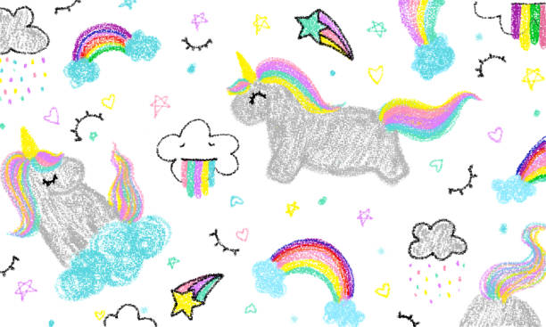 Cute unicorn kid hand drawn in pastel color. vector art illustration