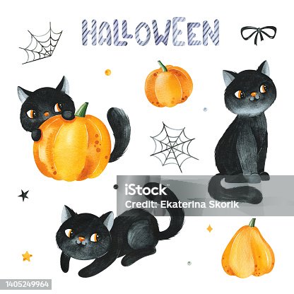 istock Cute watercolor Halloween collection. 1405249964
