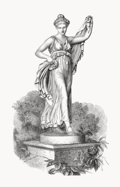 Dancing nymph, sculpted by Bertel Thorvaldsen, wood engraving, published 1868 vector art illustration
