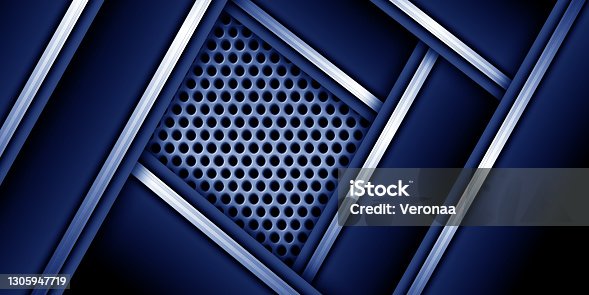 istock Dark corporate metallic background with shiny decorative lines and circle mesh design. 1305947719