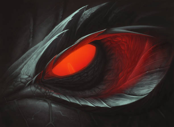 ilustrações de stock, clip art, desenhos animados e ícones de dark dragon red glowing eye - dragões olho