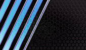 istock Dark technology futuristic metallic texture background with hexagon shapes with blue shades oblique lines. 1280624850