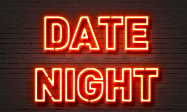 Date night neon sign Date night neon sign on brick wall background date night stock illustrations