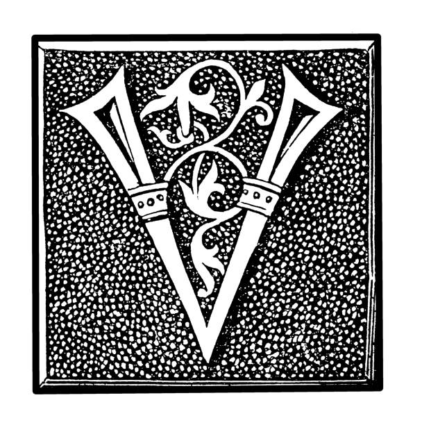 Decorated capital letter V Illustration of a decorated capital letter V drawing of a fancy letter v stock illustrations