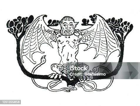 istock Devil with wings sitting in floral ornament decorative art nouveau 1897 1351355858