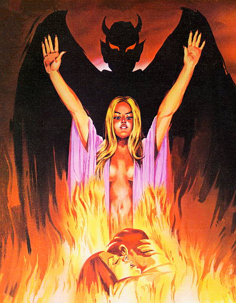 Devil, Woman and Couple Devil, Woman and Couple demon fictional character stock illustrations