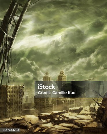 istock digital illustration of destroyed abandoned city street view environment landscape 1331933753