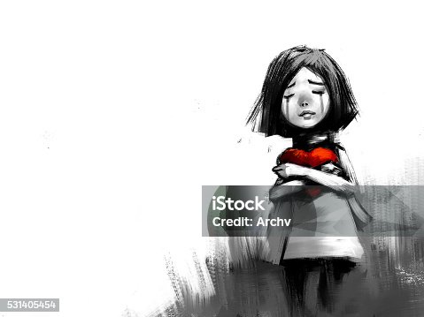 istock digital painting of girl crying with red heart 531405454