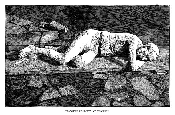 illustrazioni stock, clip art, cartoni animati e icone di tendenza di scoperto corpo a pompei - pompei