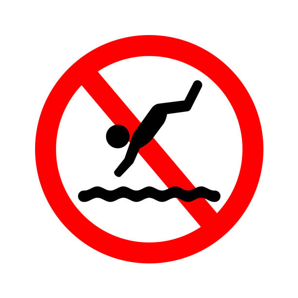 illustrazioni stock, clip art, cartoni animati e icone di tendenza di le immersioni sono vietate. - vietato tuffarsi