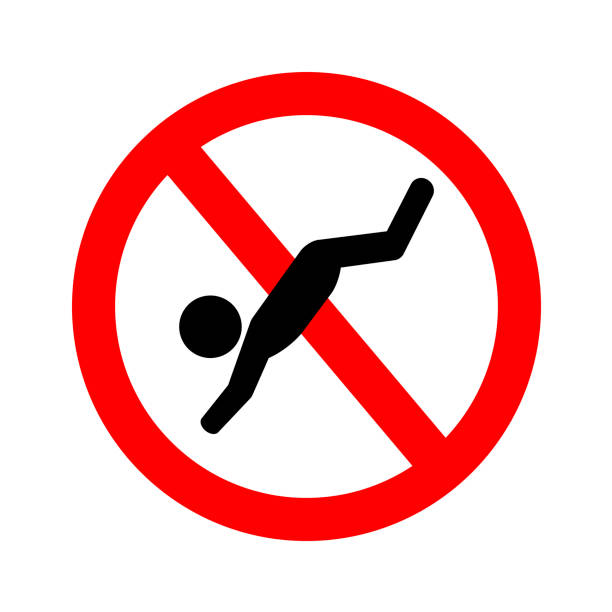 illustrazioni stock, clip art, cartoni animati e icone di tendenza di le immersioni sono vietate. - vietato tuffarsi