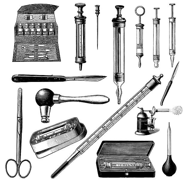 doctor's instruments and tools | vintage medical illustrations - 針筒 插圖 幅插畫檔、美工圖案、卡通及圖標
