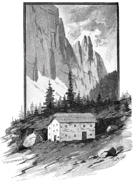 доломитовые альпы, хижина на федаджапасс - marmolada stock illustrations