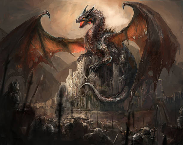 illustrazioni stock, clip art, cartoni animati e icone di tendenza di castello di drago - draghi
