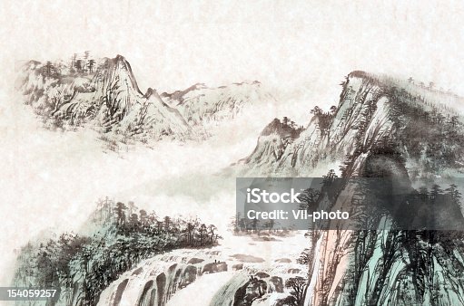 istock Drawing of a mountain landscape 154059257