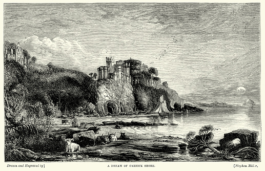 Vintage engraving of Dream of Carrick Shore. 1869