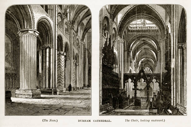 durham, i̇ngiltere'de victoria, 1840 oyma içinde durham katedrali - sunderland stock illustrations