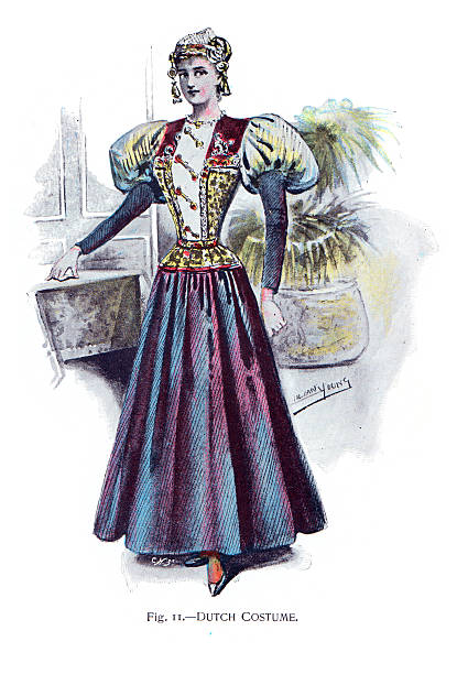 Dutch Costume Vintage engraving of a young woman in a Dutch Costume bodice stock illustrations