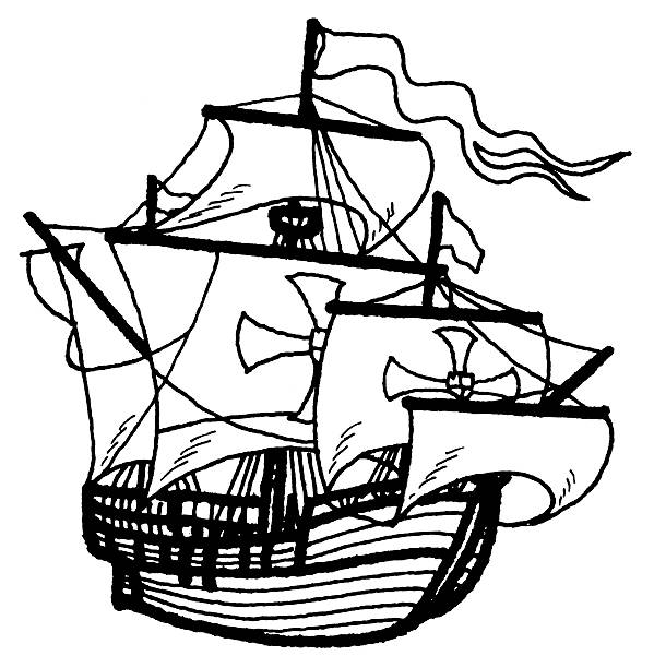 Best Pirate Ship Line Drawing Illustrations, RoyaltyFree